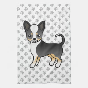 Schwarzer Tricolor-Weichcoat Chihuahua Hund und Pa Geschirrtuch