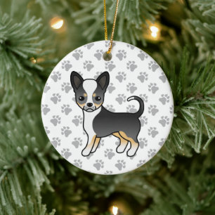 Schwarzer Tricolor-Weichcoat Chihuahua Hund und Pa Keramik Ornament