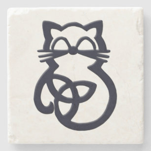 Schwarzer Trinity-Knoten-Keltischer-Katzen-Unterse Steinuntersetzer