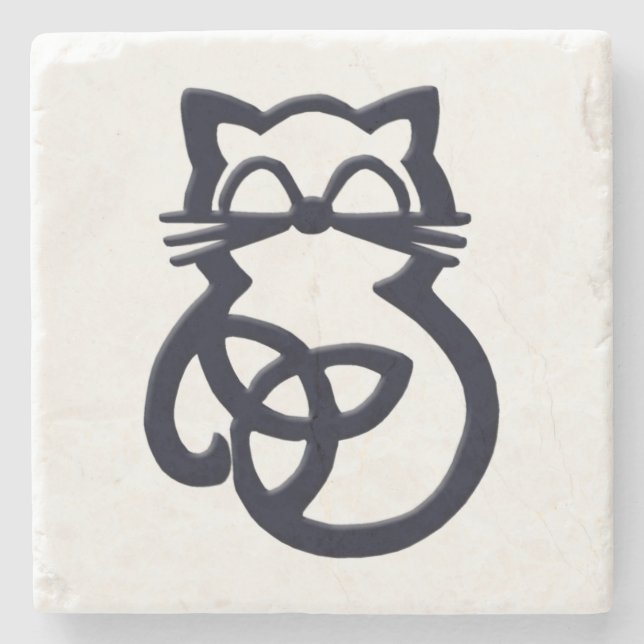Schwarzer Trinity-Knoten-Keltischer-Katzen-Unterse Steinuntersetzer (Vorderseite)
