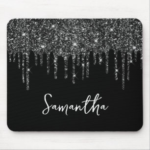 Schwarzer tropfender Glitter-Glam-Name Mousepad