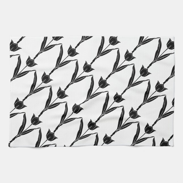 Schwarzer Tulip, Schwarz und Weiß, Blume, Bläschen Handtuch (Horizontal)