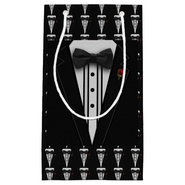 Schwarzer Tuxedo mit Bogen-Krawatte Kleine Geschenktüte (Vorderseite)