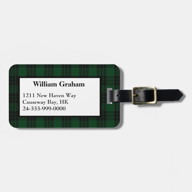 Schwarzer u. grüner Grahamtartan-karierter Gepäckanhänger (Vorderseite horizontal)
