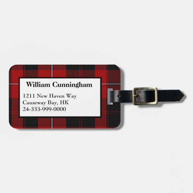 Schwarzer u. roter Cunningham Tartan-karierter Gepäckanhänger (Vorderseite horizontal)