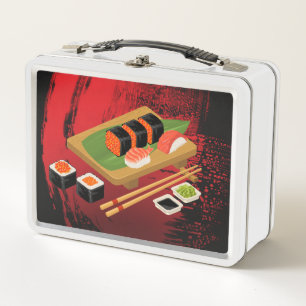 Schwarzer u. roter Sushi Bento Kasten Metall Lunch Box