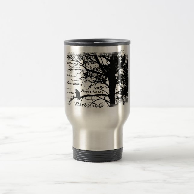 Schwarzer u. Weiß-Nevermore Silhouette-Rabe Reisebecher (Mittel)