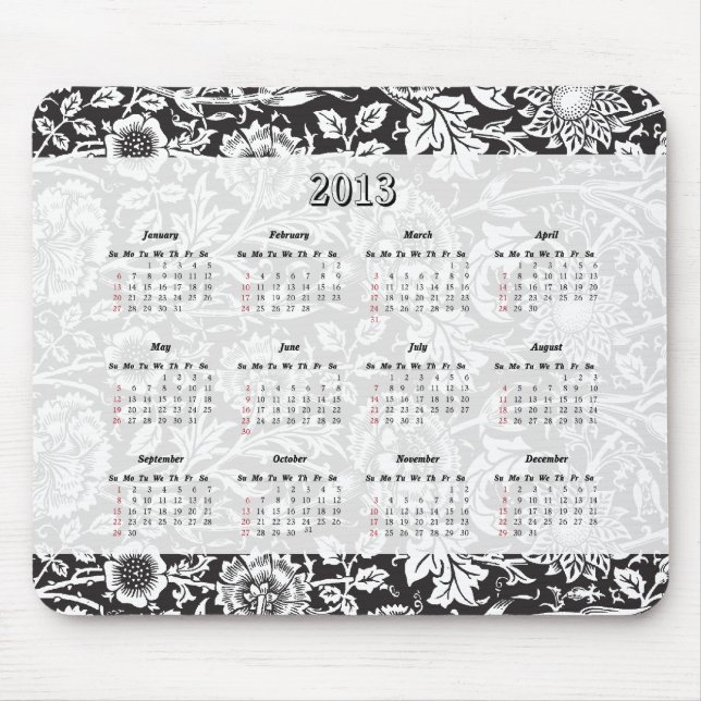Schwarzer u. weißer BlumenMausunterlage-Kalender Mousepad (Vorne)