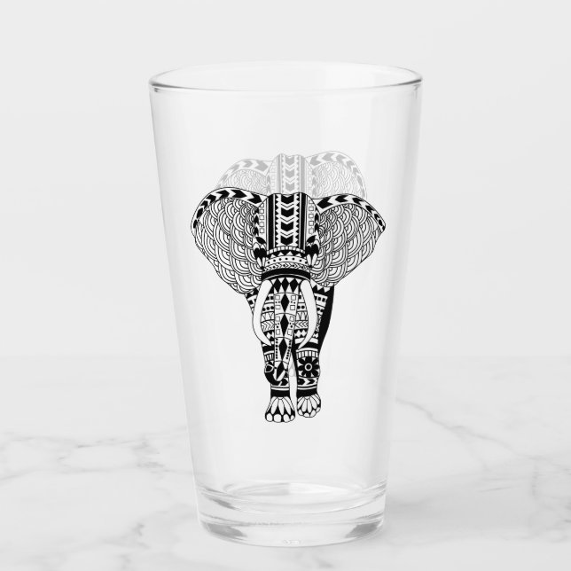 Schwarzer u. weißer Bohemischer Stammes- Elefant Glas (Vorderseite)