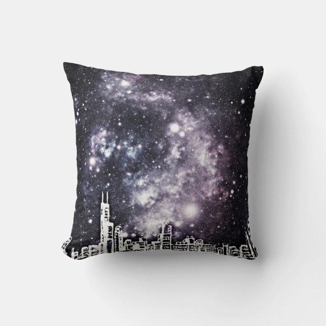 Schwarzer u. weißer Comic-Art-Stadtskyline-Starry Kissen (Vorderseite)