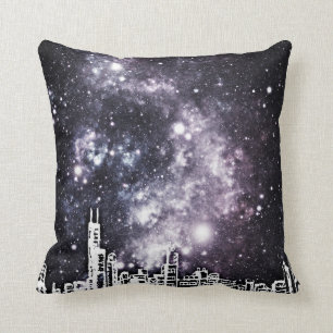 Schwarzer u. weißer Comic-Art-Stadtskyline-Starry Kissen