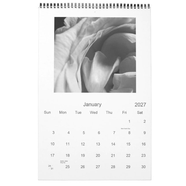 Schwarzer u. weißer Kalender der Rosen-2009 (Jan 2027)