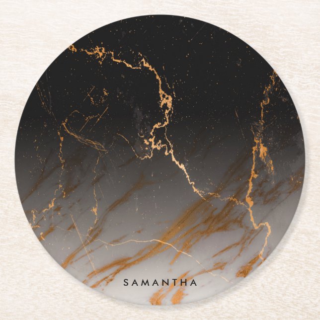 Schwarzer u. weißer Marmor Runder Pappuntersetzer (Vorderseite)