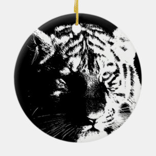Schwarzer u. weißer Pop-Kunst-Tiger Keramikornament
