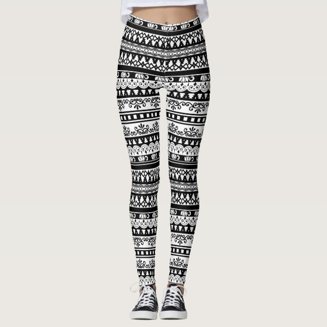 Schwarzer u. weißer Stammes- Druck Leggings (Vorderseite)