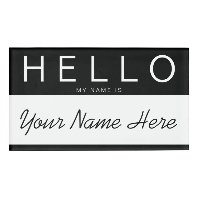 Schwarzer u. weißer Streifen "hallo mein Name Namenschild (Vorderseite)