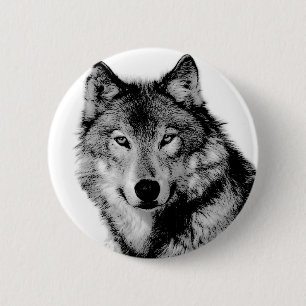Schwarzer u. weißer Wolf Button