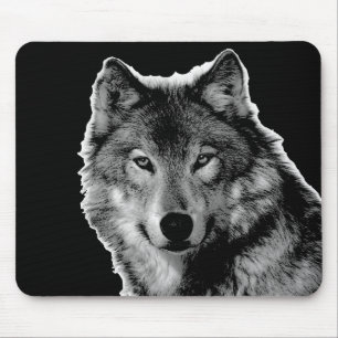 Schwarzer u. weißer Wolf-Grafik Mousepad