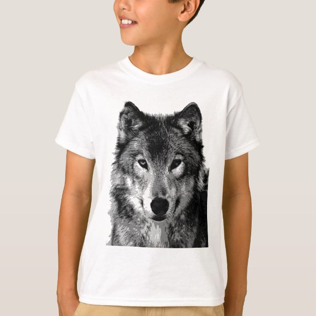 Schwarzer u. weißer Wolf-Porträt T-Shirt (Vorderseite)