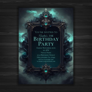 Schwarzer und Aquamariner mystischer Geburtstag Einladung