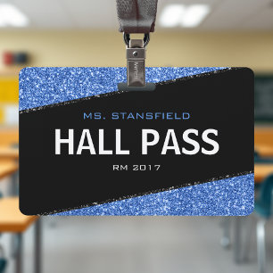 Schwarzer und blauer Glitter-Hall-Pass für Lehrer Ausweis
