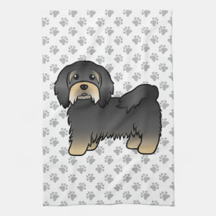 Schwarzer und brauner Havanese süßer Cartoon-Hund Geschirrtuch