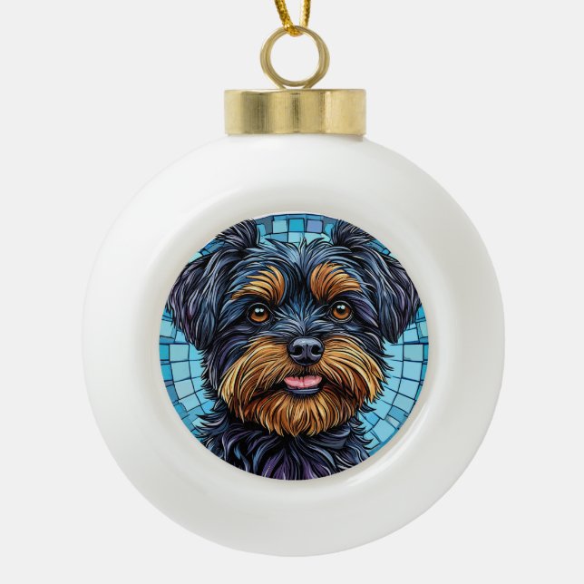Schwarzer und brauner Terrier Hund Keramik Kugel-Ornament (Vorderseite)