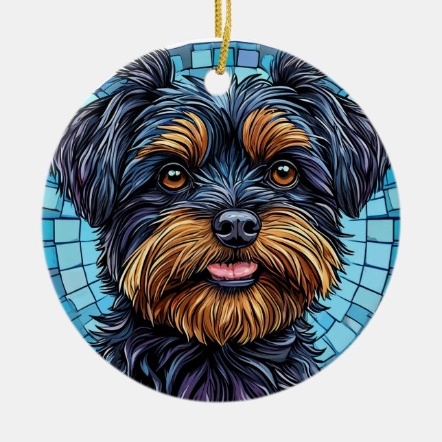 Schwarzer und brauner Terrier Hund Keramik Ornament (Vorne)
