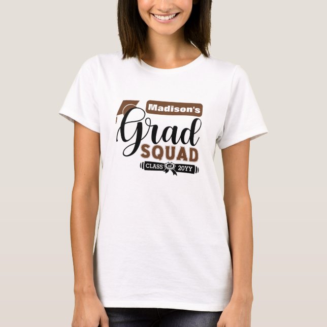 Schwarzer und Brauner Text Weibliche Weißer Grad T-Shirt (Vorderseite)