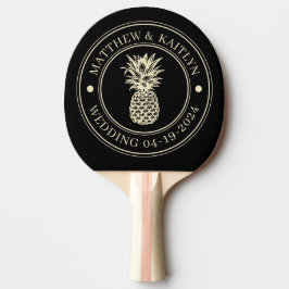 Schwarzer und cremefarbener Ananas-Hochzeitskamm m Tischtennis Schläger