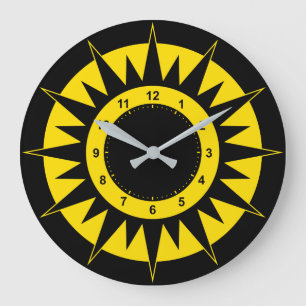 Schwarzer und gelber Sun Große Wanduhr