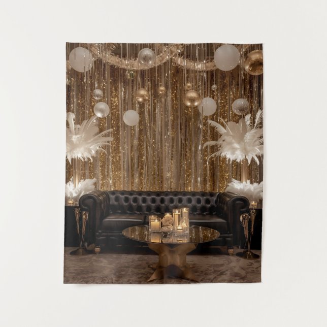 Schwarzer und goldener Art Deco Hintergrund Wandteppich (Vorderseite)