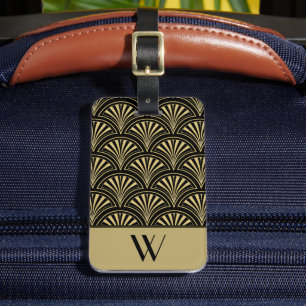 Schwarzer und goldener Deco-Fan mit Monogramm Gepäckanhänger