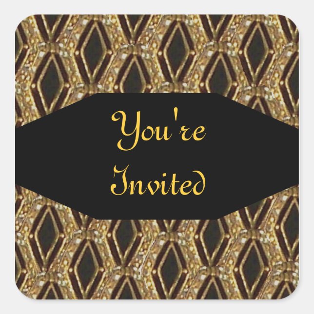 Schwarzer und goldener Eleganter Umschlag Aufklebe Quadratischer Aufkleber (Vorderseite)