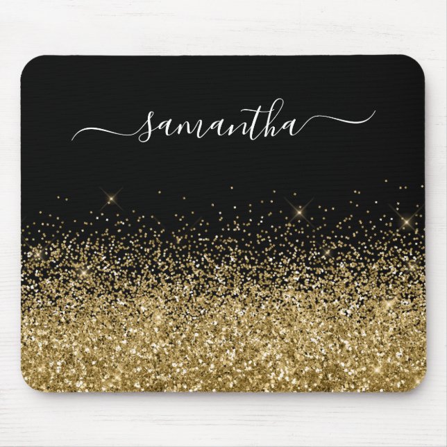 Schwarzer und goldener Glitzer Eleganter Name Mousepad (Vorne)