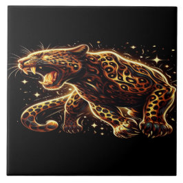 Schwarzer und goldener Leopard auf einem 6x6 dekor Fliese