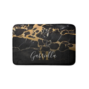 Schwarzer und goldener Marmor Badematte