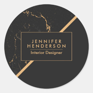 Schwarzer und goldener Marmor Runder Aufkleber