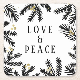 Schwarzer und goldener Pine und Berries Urlaub Rechteckiger Pappuntersetzer