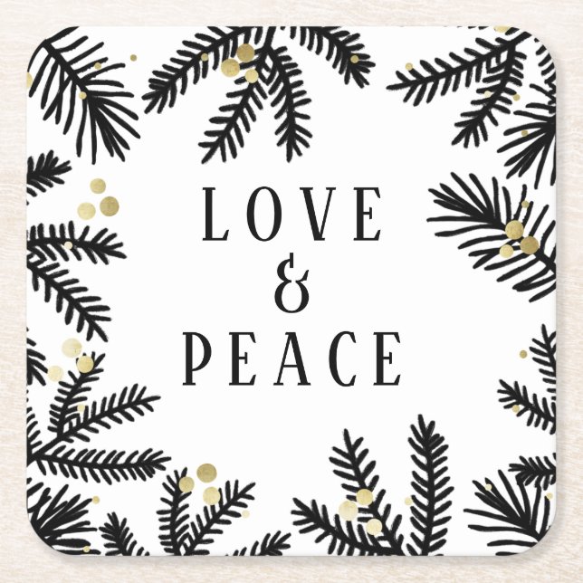 Schwarzer und goldener Pine und Berries Urlaub Rechteckiger Pappuntersetzer (Vorderseite)