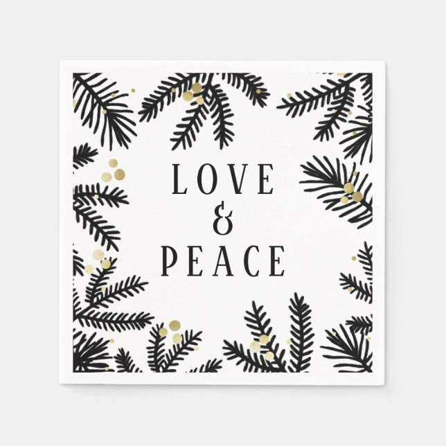 Schwarzer und goldener Pine und Berries Urlaub Serviette (Vorderseite)