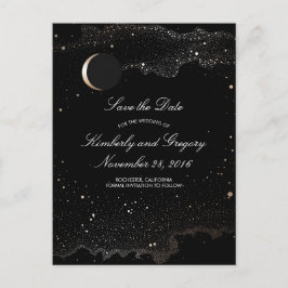 Schwarzer und goldener Sternenhimmel Save the Date Ankündigungspostkarte
