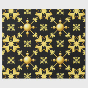 Schwarzer und goldener Weihnachtsstern-Schneeflock Geschenkpapier
