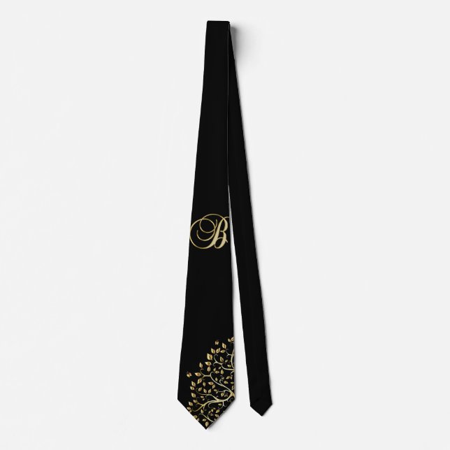 Schwarzer und goldener Wurf -B- Neck Tie Krawatte (Vorderseite)