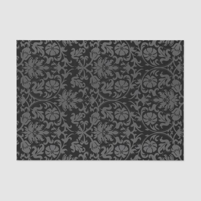 Schwarzer und grauer Floral Damask Seidenpapier (Vorderseite)