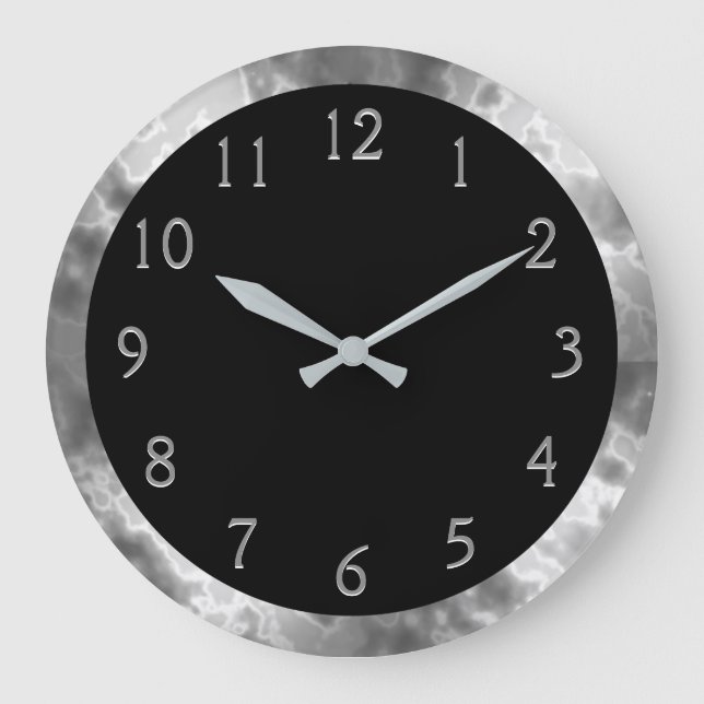 Schwarzer und grauer Marmor Große Wanduhr (Vorderseite)