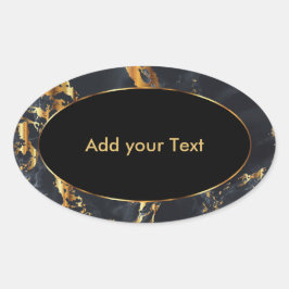 Schwarzer und grauer Marmor mit goldenen Akzenten Ovaler Aufkleber