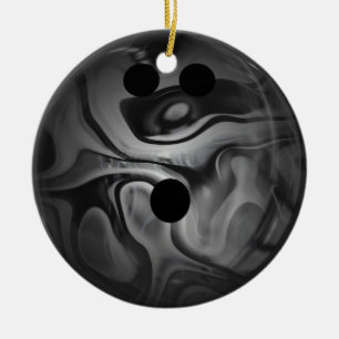Schwarzer und grauer Strudel-Bowlings-Ball Keramik Ornament