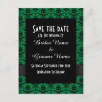 Schwarzer und grüner Damast Save the Date