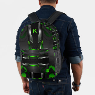 Schwarzer und grüner Gaming-Hintergrund mit geomet Bedruckter Rucksack